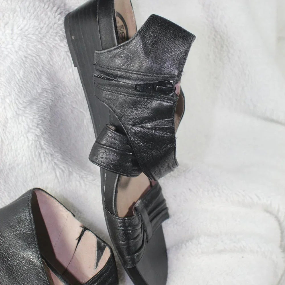 ABEO Women's Size 9 Black Leather ILLYSA BIOSystem Sandals EUC